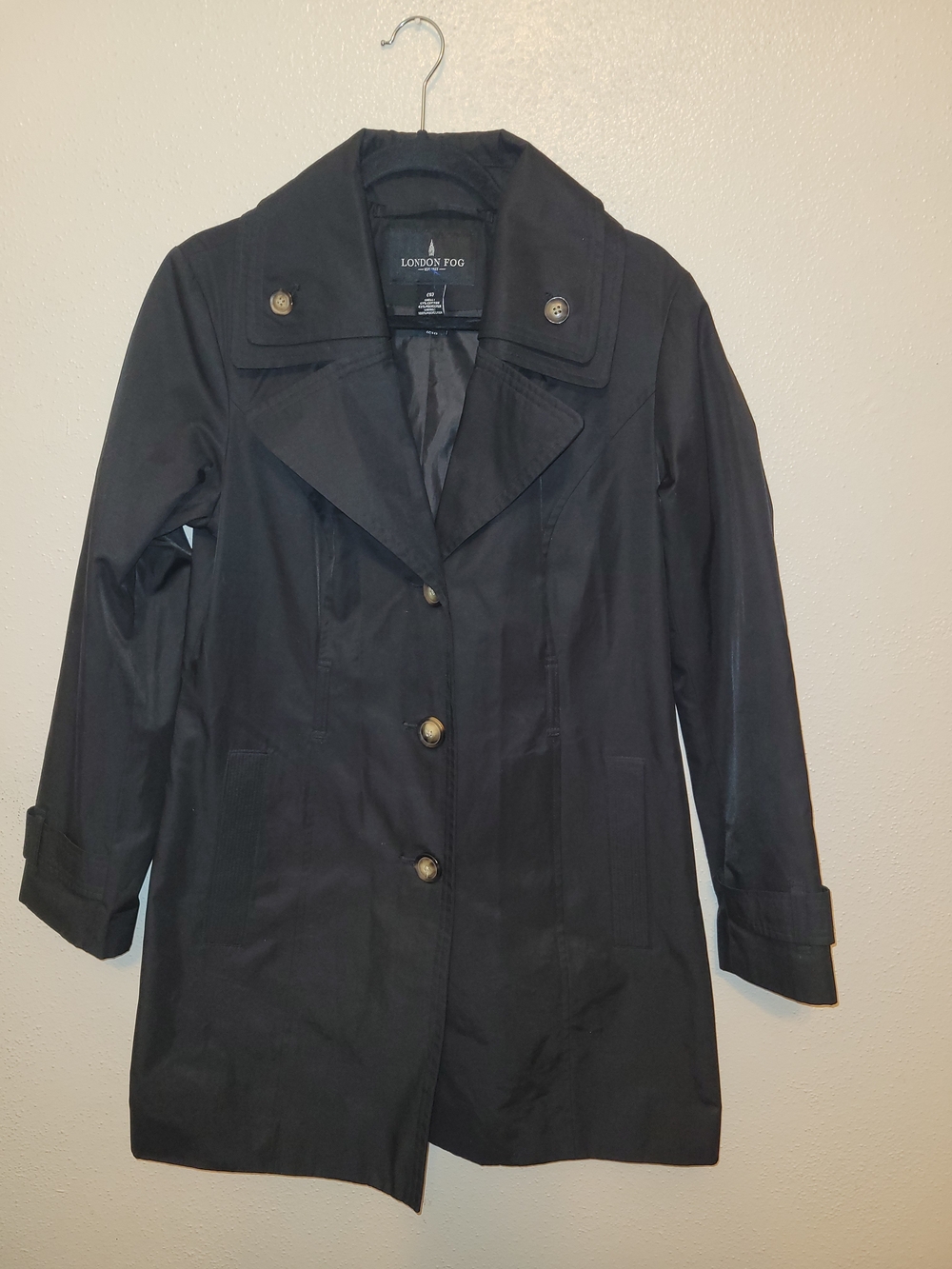 London Fog Black Trench Coat Jacket | Size Small | Classic Water-Resistant Rain